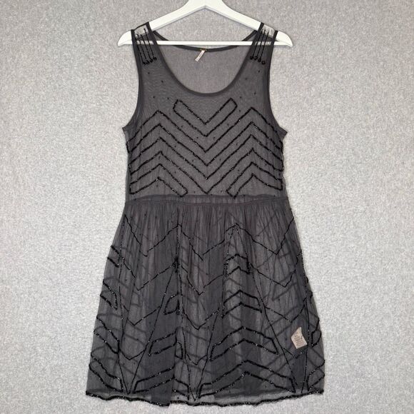 Free People Dresses & Skirts - Free People Women's Medium Gray Sleeveless Embellished Mini Dress Beaded
